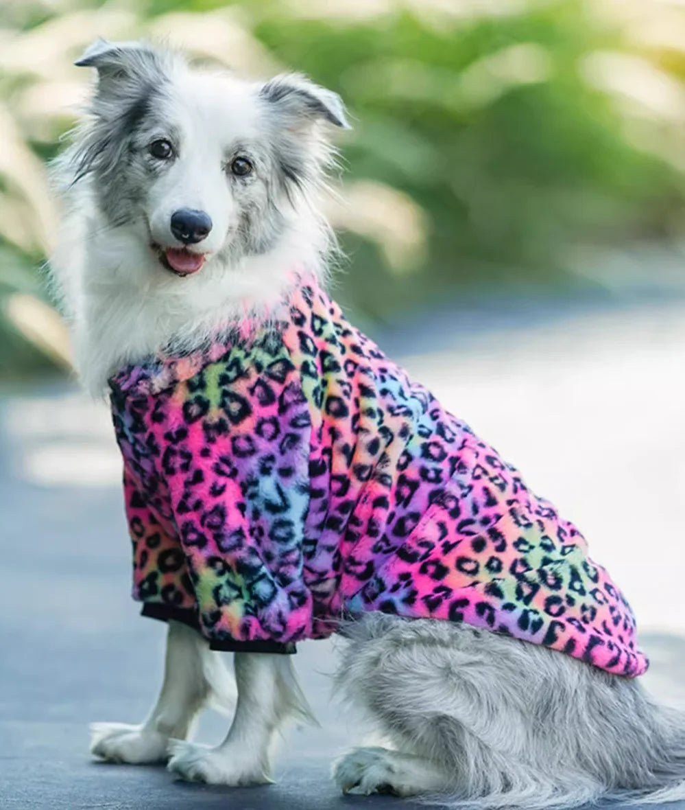 Leopard Print Fleece Winter Large Dog Sweater