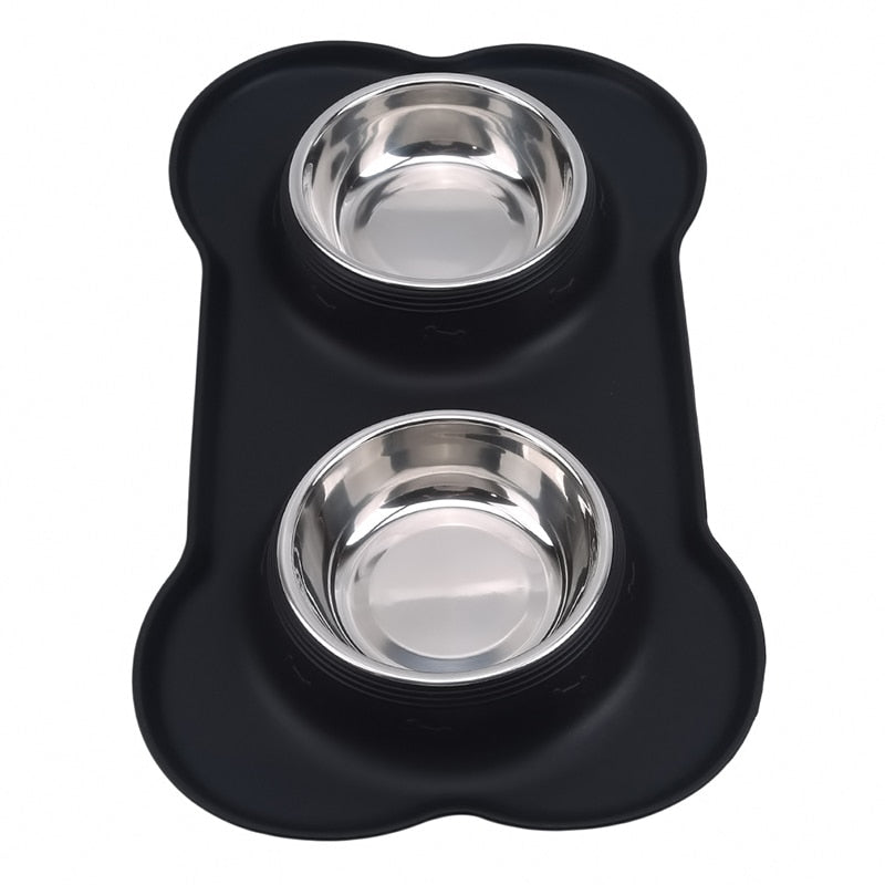 double Bowls Stainless Steel with Mat