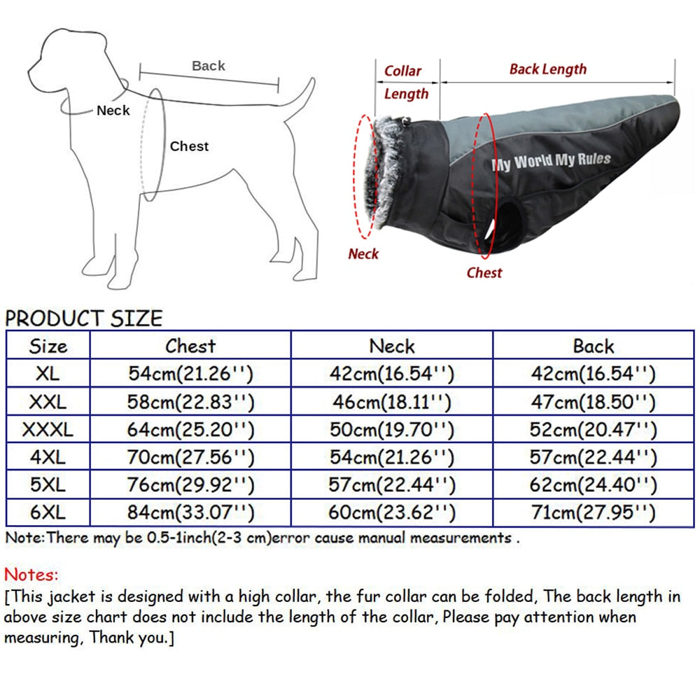 Winter Jacket with Fur Neck for Large Dogs