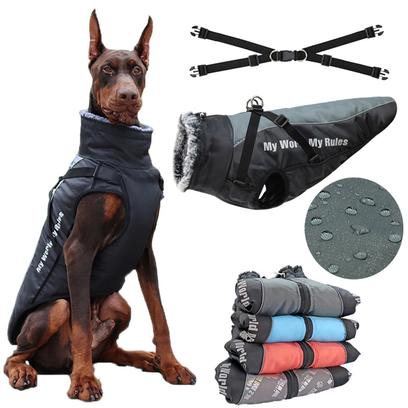 Winter Jacket with Fur Neck for Large Dogs