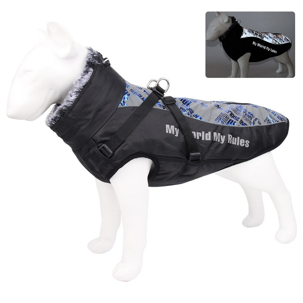 Winter Jacket with Fur Neck for Large Dogs