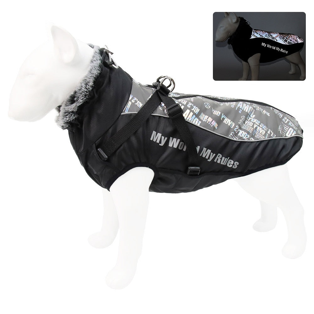Winter Jacket with Fur Neck for Large Dogs