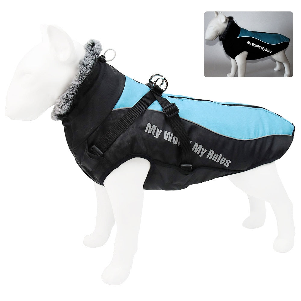 Winter Jacket with Fur Neck for Large Dogs
