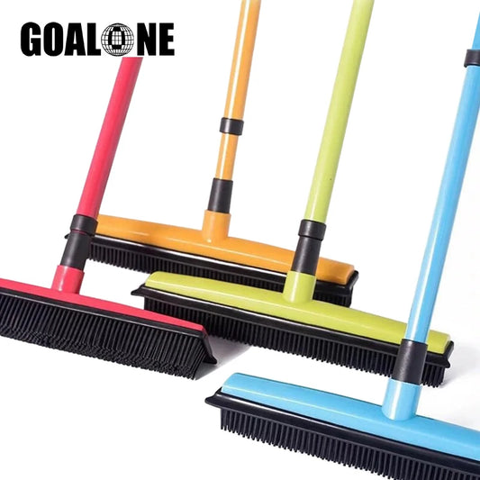 Tet Hair Push Broom with Soft Bristle Rubber Broom