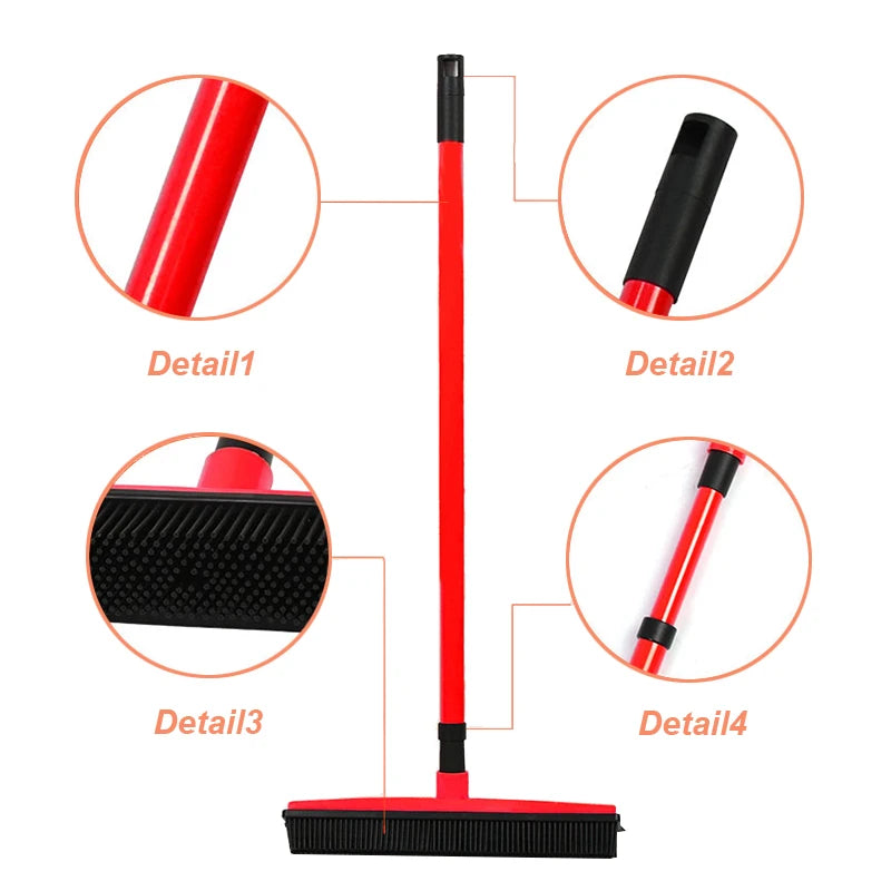 Tet Hair Push Broom with Soft Bristle Rubber Broom
