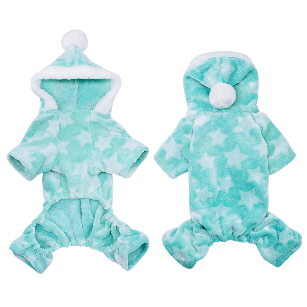 Soft Fleece Jumpsuit Hooded Pajamas For Small Medium Dogs
