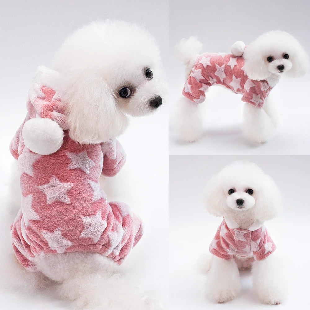 Soft Fleece Jumpsuit Hooded Pajamas For Small Medium Dogs