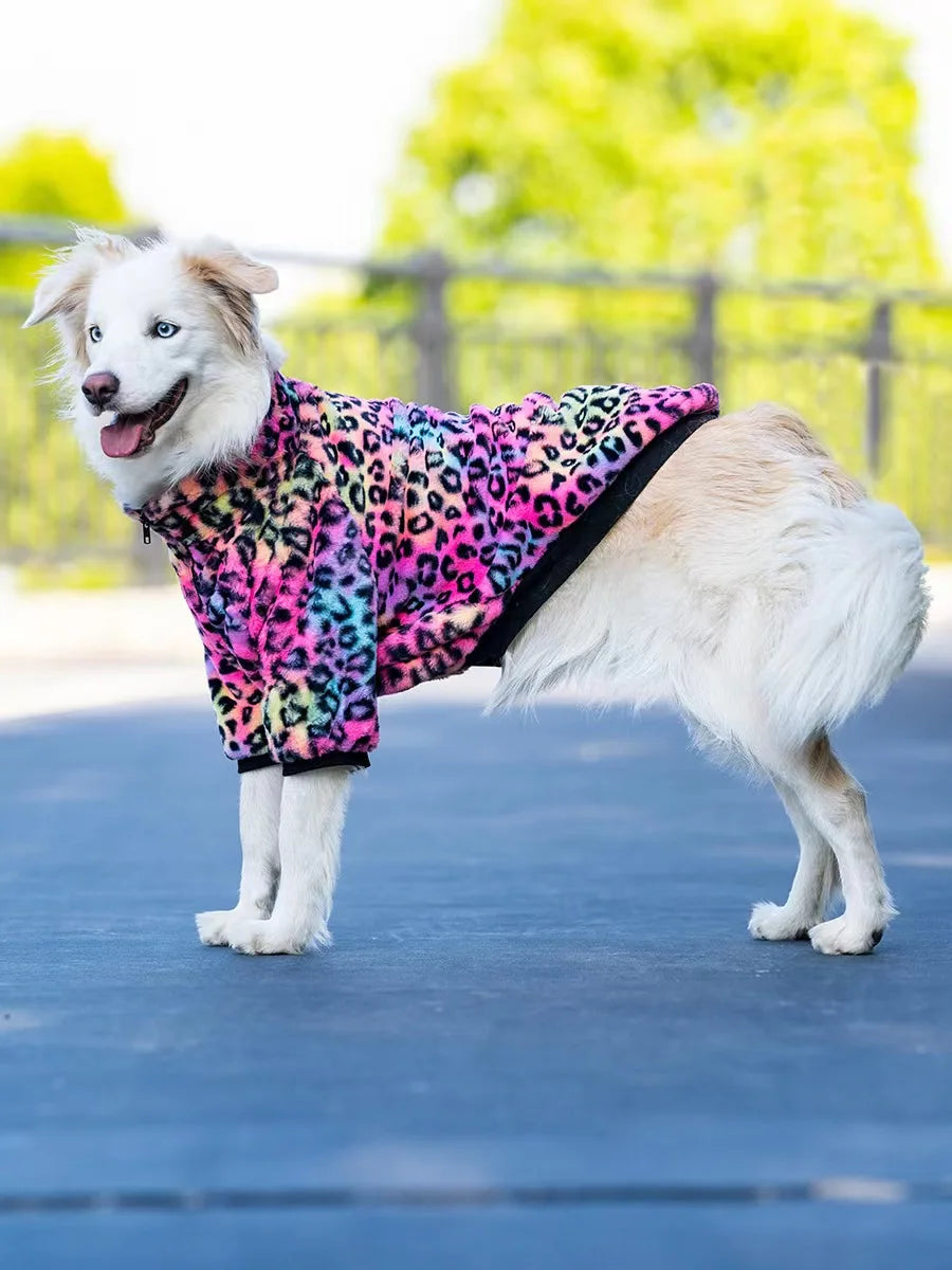 Leopard Print Fleece Winter Large Dog Sweater