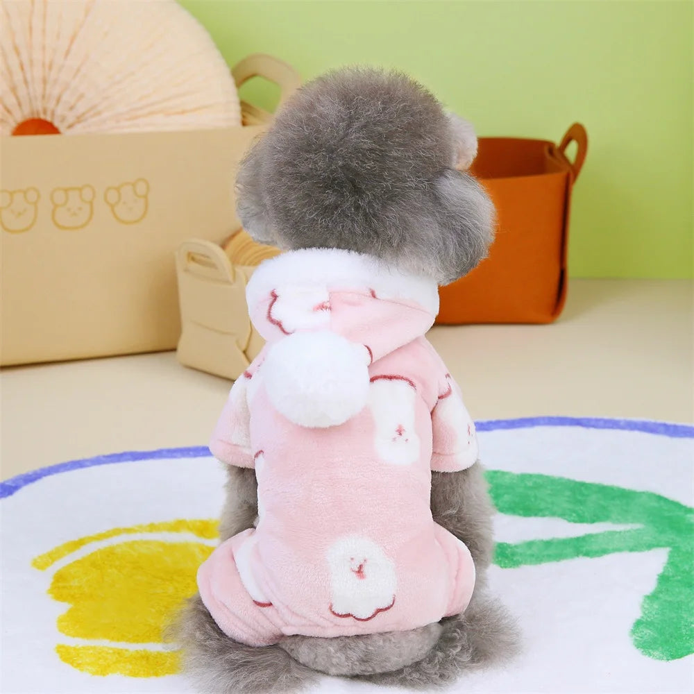 Hooded Fleece Puppy Pajamas  Warm Jumpsuit for Small Dogs