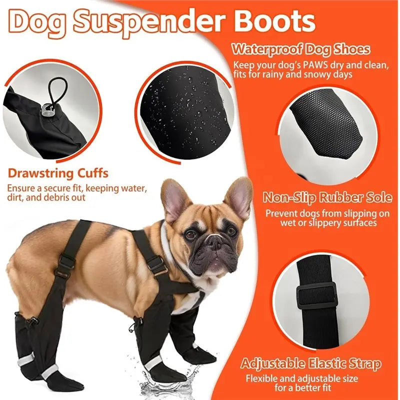 Large Dog Suspender Boots, Rain Boots,Waterproof Snow Pants, Paw Protectors