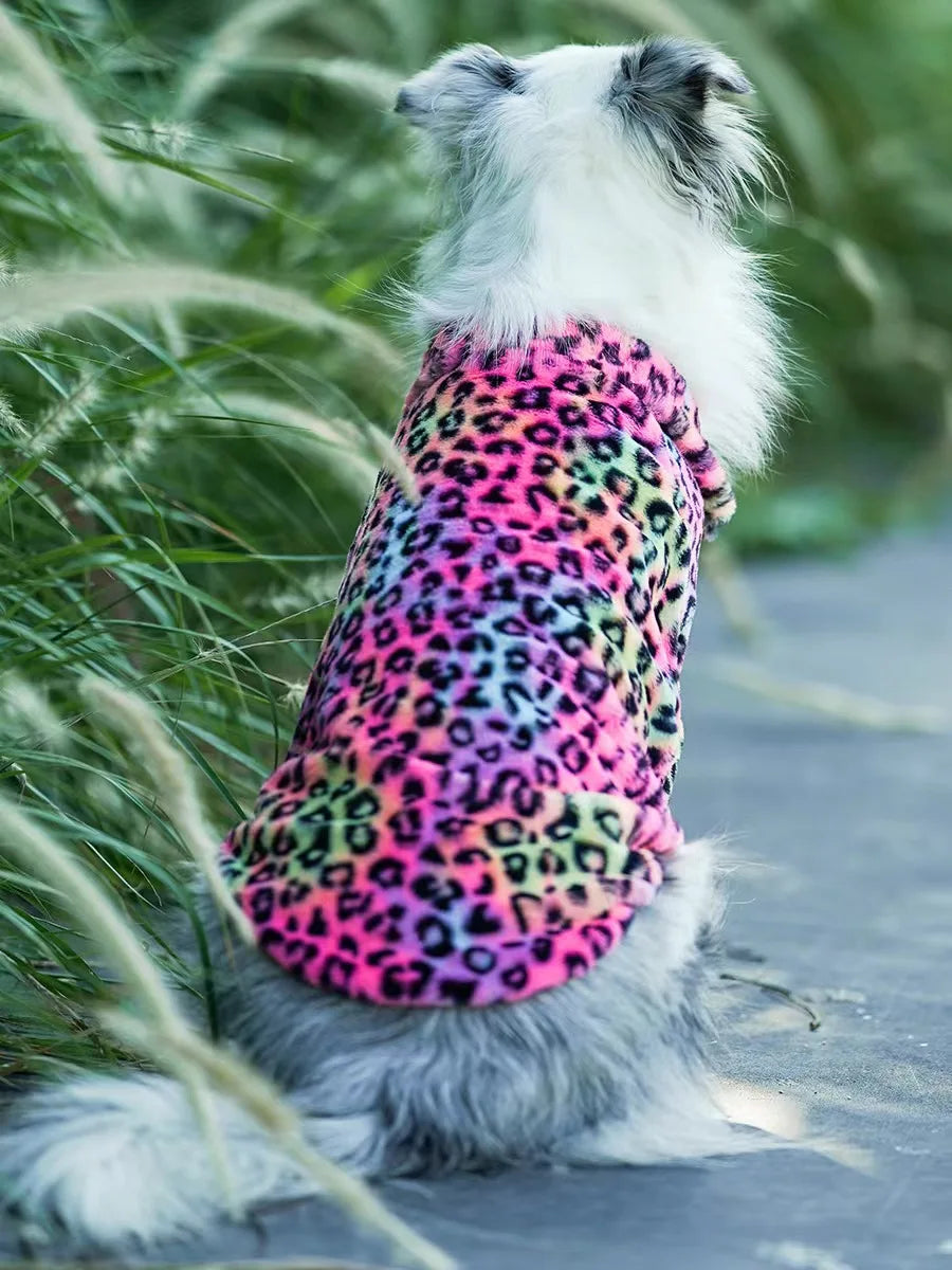 Leopard Print Fleece Winter Large Dog Sweater