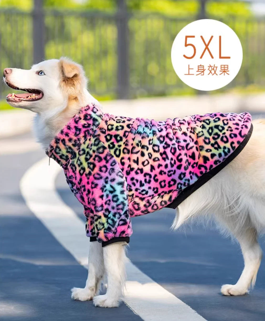 Leopard Print Fleece Winter Large Dog Sweater