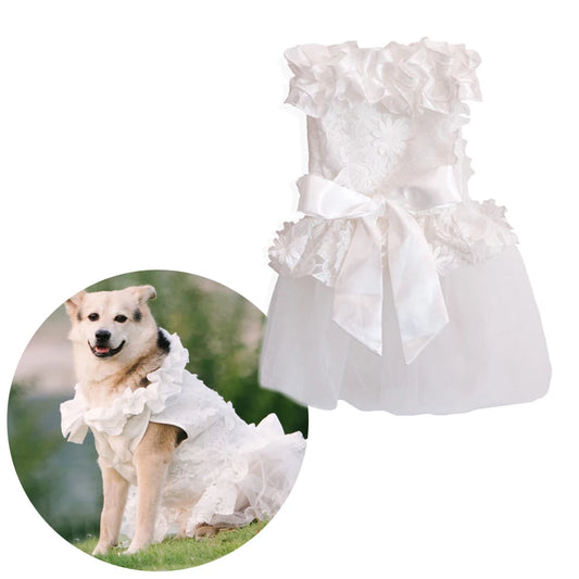 Dog Luxury Lace Wedding Dress | Holiday Gear Collection | Ruffles & Ribbon Bow Gown