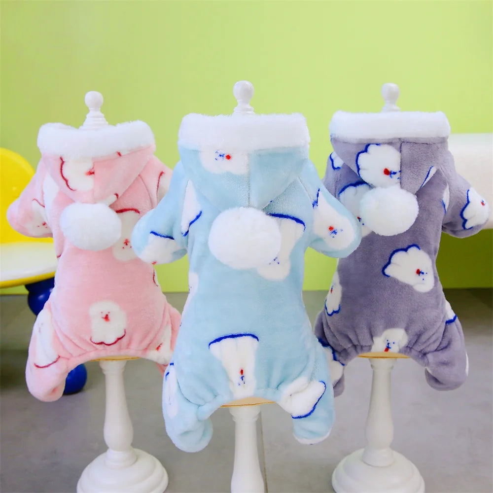 Hooded Fleece Puppy Pajamas  Warm Jumpsuit for Small Dogs