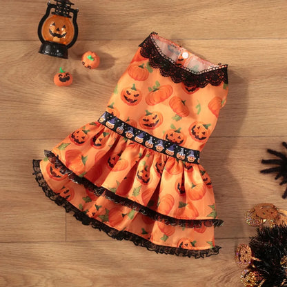 Dog Halloween Pumpkin Skirt Dress | Holiday Gear Collection | Girl Dog Lace Costume