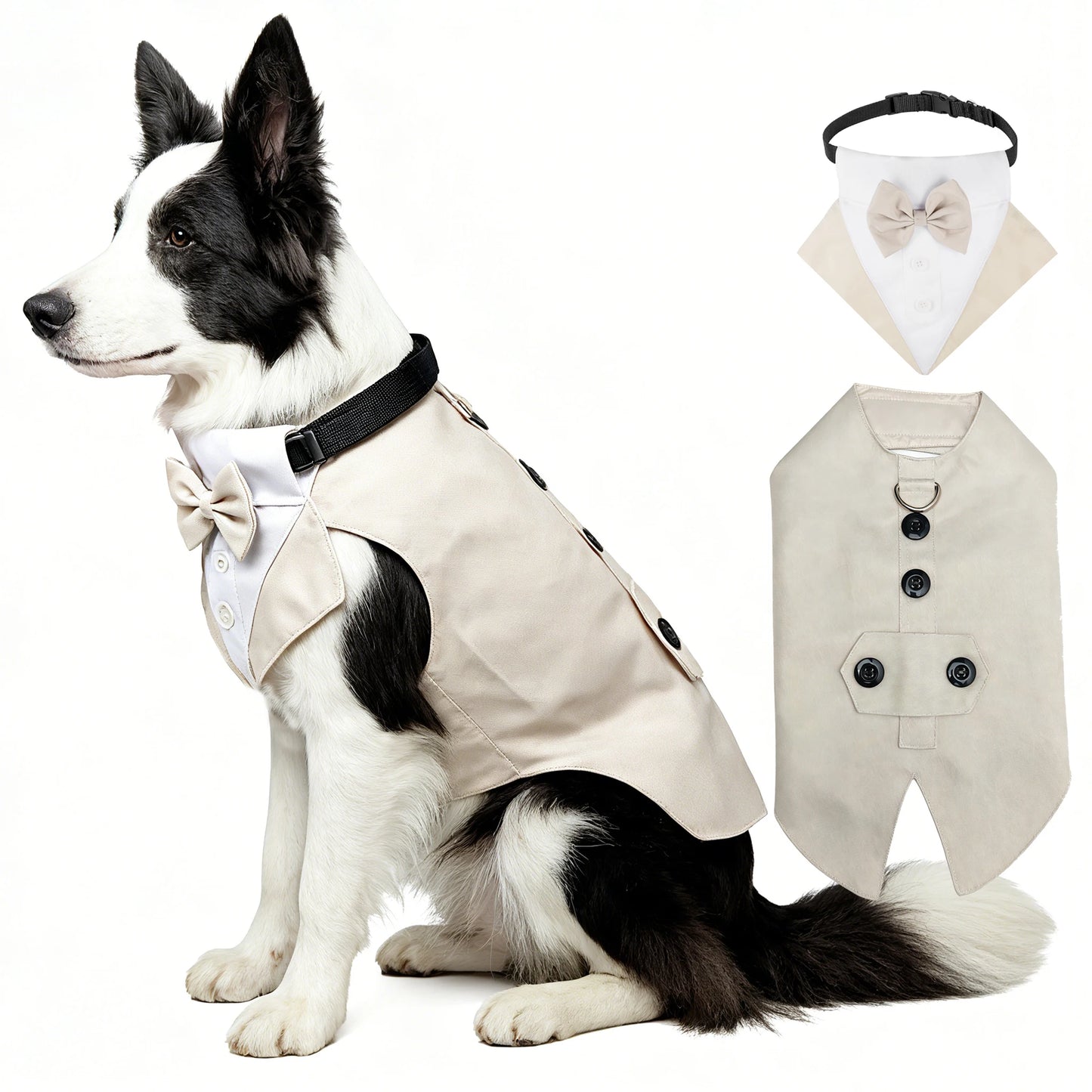 Dog Tuxedo Collar & Bandana Set | Holiday Gear Collection | Wedding Formal Outfit