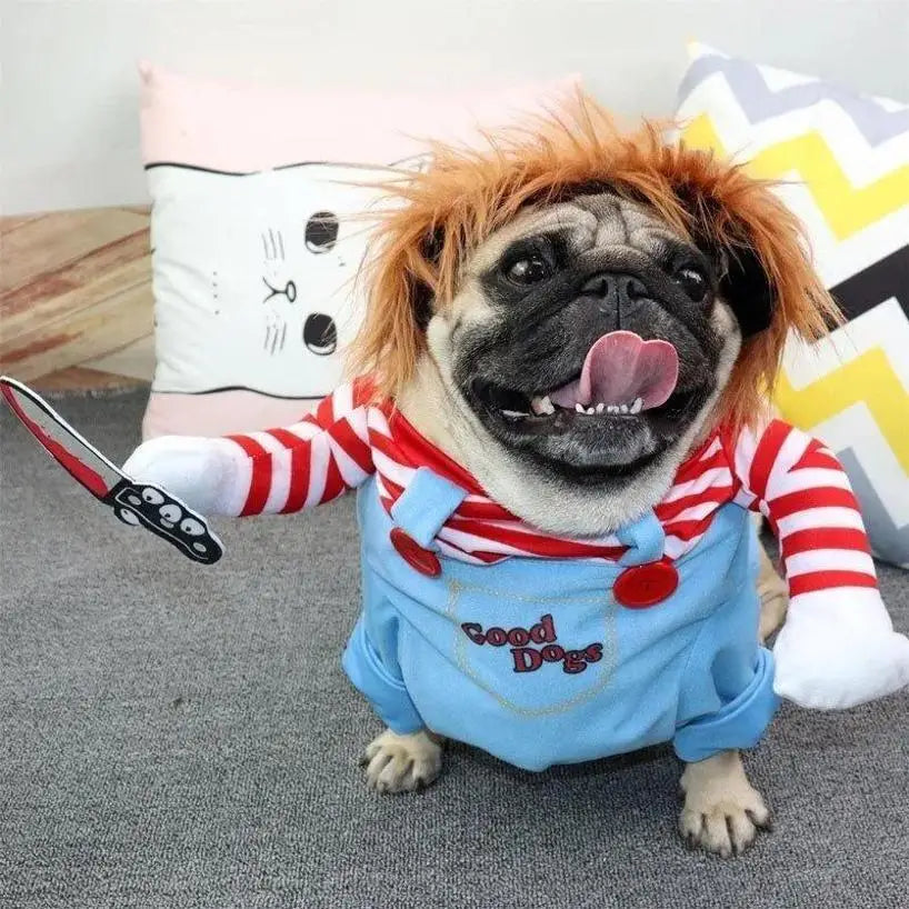 Dog Funny Halloween Costume | Holiday Gear Collection | Comical Knife-Holding Outfit