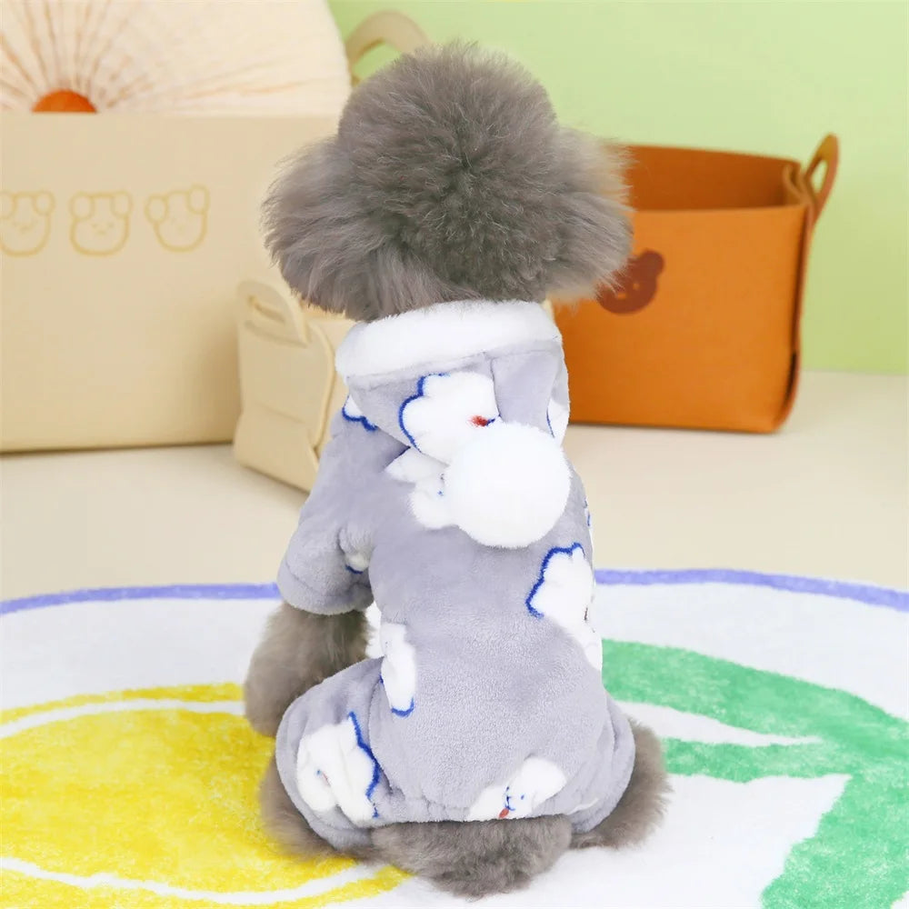 Hooded Fleece Puppy Pajamas  Warm Jumpsuit for Small Dogs