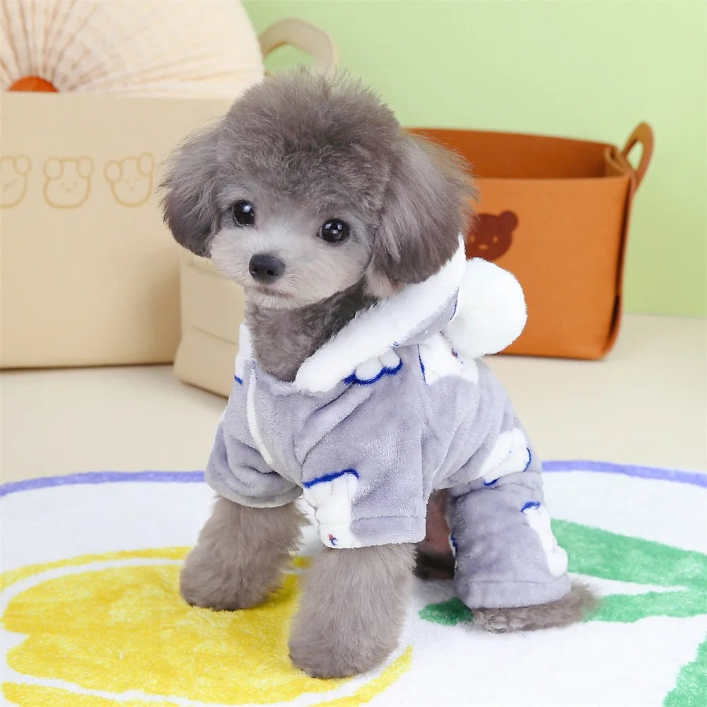Hooded Fleece Puppy Pajamas  Warm Jumpsuit for Small Dogs