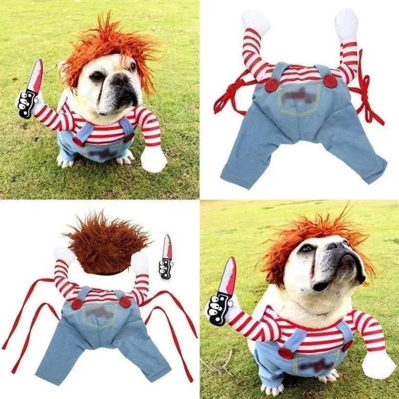 Dog Funny Halloween Costume | Holiday Gear Collection | Comical Knife-Holding Outfit