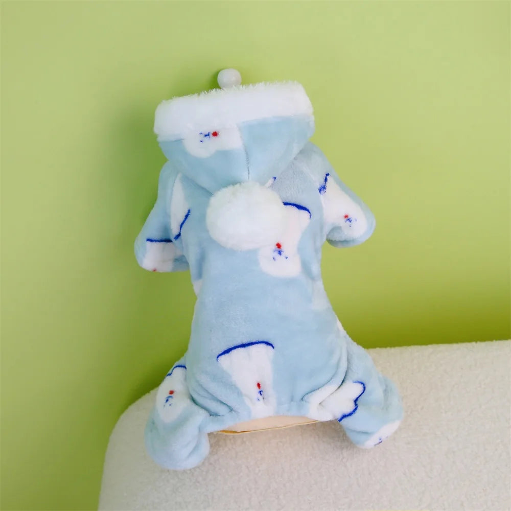 Hooded Fleece Puppy Pajamas  Warm Jumpsuit for Small Dogs