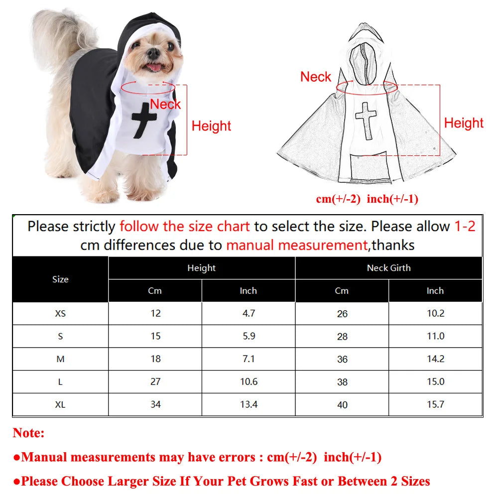 Dog Nun Halloween Costume | Holiday Gear Collection | Funny Pet Cloak & Cosplay Outfit