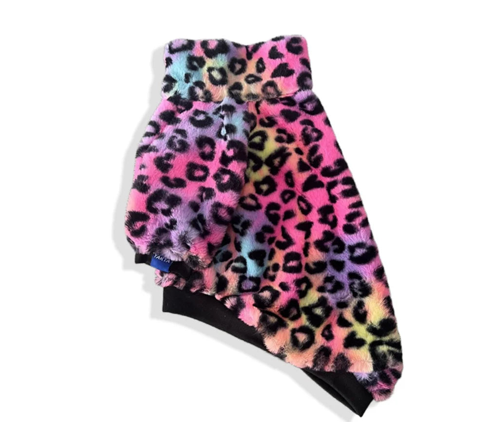 Leopard Print Fleece Winter Large Dog Sweater