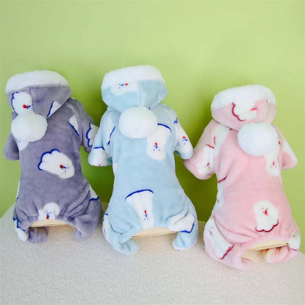 Hooded Fleece Puppy Pajamas  Warm Jumpsuit for Small Dogs