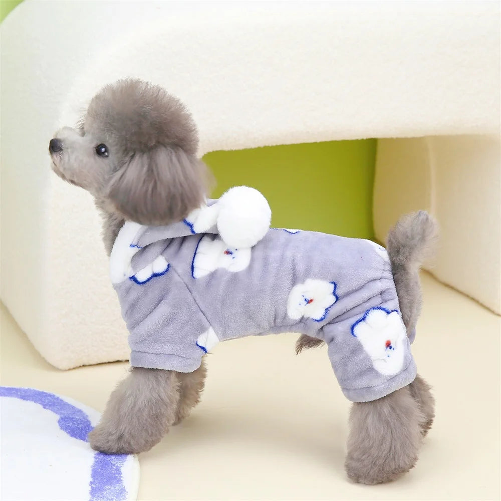 Hooded Fleece Puppy Pajamas  Warm Jumpsuit for Small Dogs
