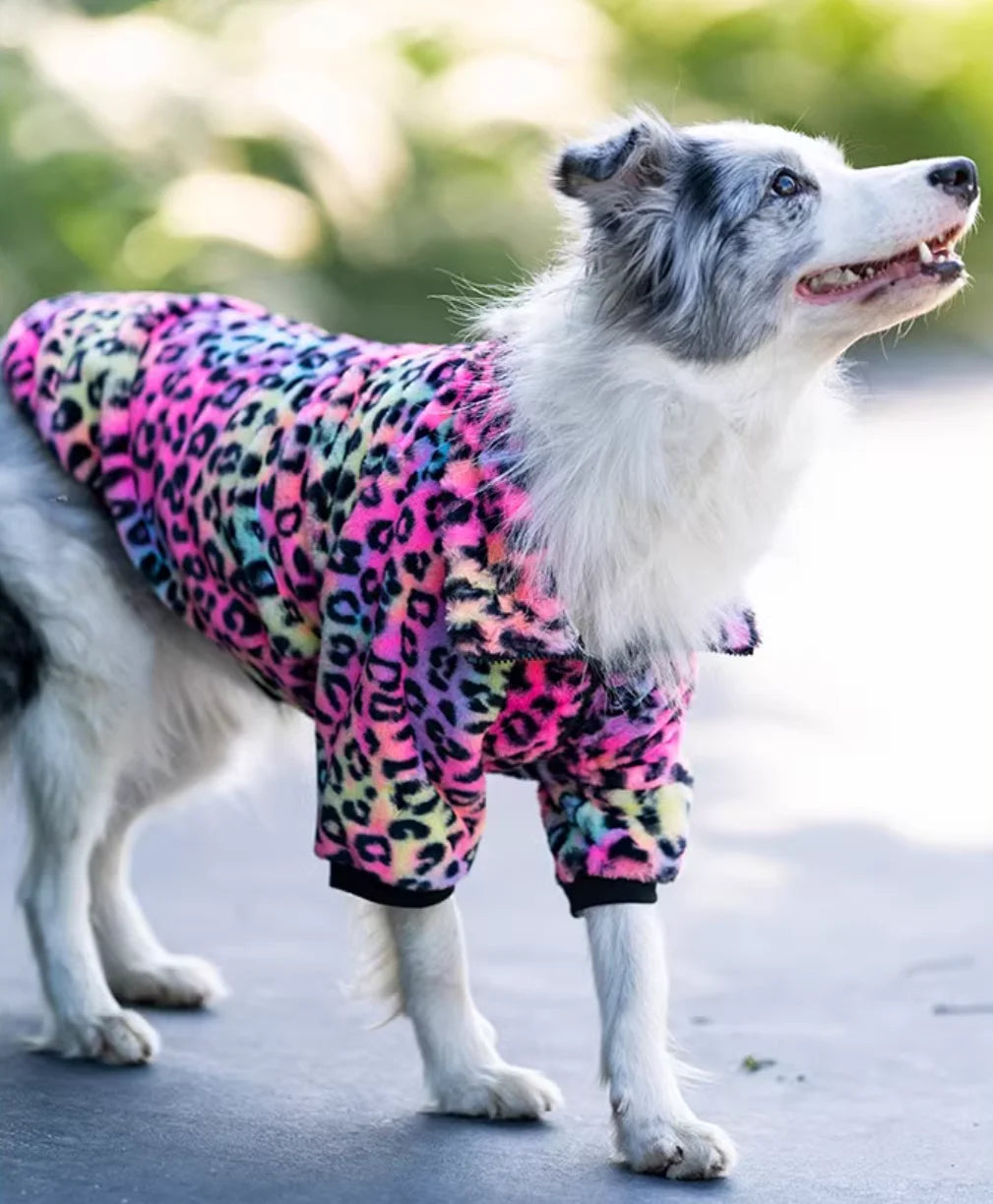 Leopard Print Fleece Winter Large Dog Sweater