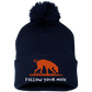 FYN  Embroidered Pom Pom Knit Cap